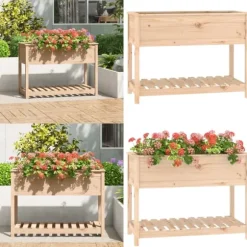Plantekasse med hylde 111,5x54x81 cm massivt fyrretræ - Plantekasse - Plantekasser - Home & Living