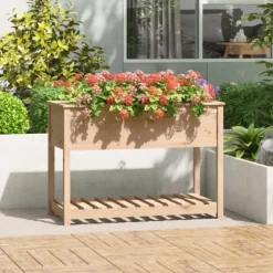 Plantekasse med hylde 111,5x54x81 cm massivt fyrretræ - Plantekasse - Plantekasser - Home & Living