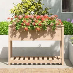 Plantekasse med hylde 111,5x54x81 cm massivt fyrretræ - Plantekasse - Plantekasser - Home & Living