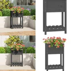 Plantekasse med hylde 54x34,5x81 cm massivt fyrretræ grå - Plantekasse - Plantekasser - Home & Living