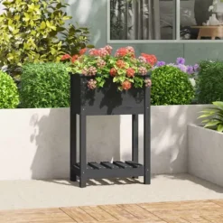 Plantekasse med hylde 54x34,5x81 cm massivt fyrretræ grå - Plantekasse - Plantekasser - Home & Living