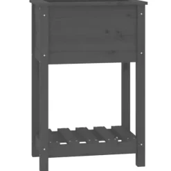 Plantekasse med hylde 54x34,5x81 cm massivt fyrretræ grå - Plantekasse - Plantekasser - Home & Living