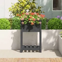 Plantekasse med hylde 54x34,5x81 cm massivt fyrretræ grå - Plantekasse - Plantekasser - Home & Living