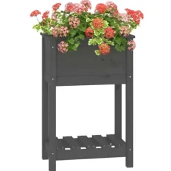 Plantekasse med hylde 54x34,5x81 cm massivt fyrretræ grå - Plantekasse - Plantekasser - Home & Living