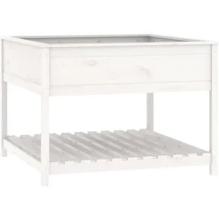 Plantekasse med hylde 111,5x111,5x81 cm massivt fyrretræ hvid - Plantekasse - Plantekasser - Home & Living