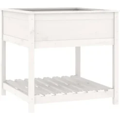 Plantekasse med hylde 82,5x82,5x81 cm massivt fyrretræ hvid - Plantekasse - Plantekasser - Home & Living
