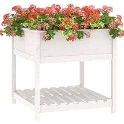 Plantekasse med hylde 82,5x82,5x81 cm massivt fyrretræ hvid - Plantekasse - Plantekasser - Home & Living