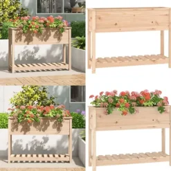 Plantekasse med hylde 111,5x34,5x81 cm massivt fyrretræ - Plantekasse - Plantekasser - Home & Living