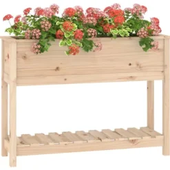 Plantekasse med hylde 111,5x34,5x81 cm massivt fyrretræ - Plantekasse - Plantekasser - Home & Living