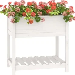 Plantekasse med hylde 82,5x54x81 cm massivt fyrretræ hvid - Plantekasse - Plantekasser - Home & Living