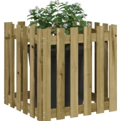 Plantekasse med stakitdesign - Imprægneret fyrretræ | Størrelse: 60x60x60 cm