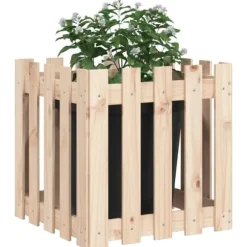 Plantekasse med stakitdesign i massivt fyrretræ | Størrelse: 50x50x50 cm