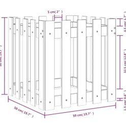 Plantekasse med stakitdesign i massivt fyrretræ | Størrelse: 50x50x50 cm