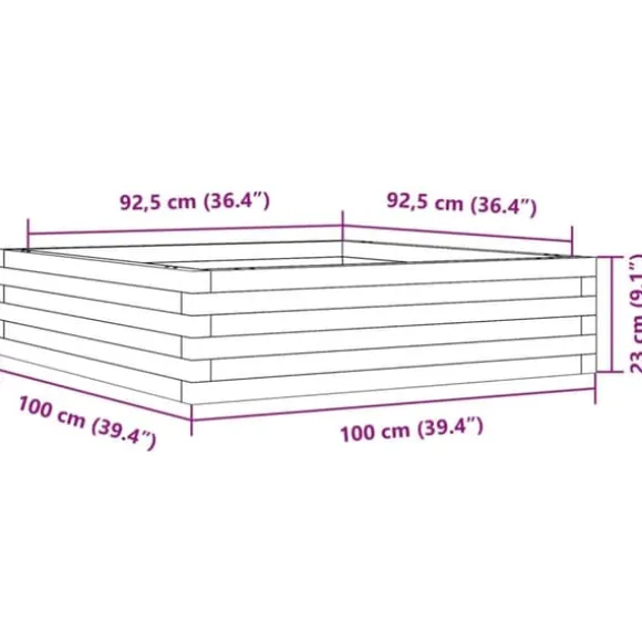 Plantekasse 100x100 cm - Massivt fyrretræ | Farve: Gyldenbrun | Størrelse: 100x100x23 cm