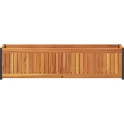 Plantekasse 110x30x27,5 cm i massivt akacietræ og stål | Farve: Natural | Størrelse: 110x30x27,5 cm