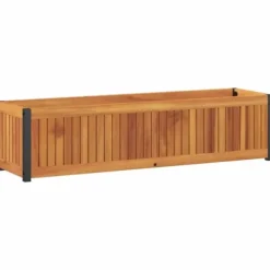 Plantekasse 110x30x27,5 cm i massivt akacietræ og stål | Farve: Natural | Størrelse: 110x30x27,5 cm
