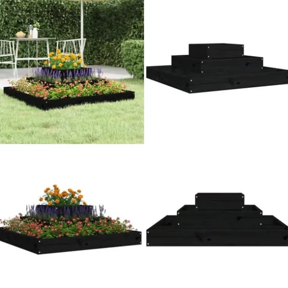 Plantekasse 80x80x27 cm massivt fyrretræ sort - Plantekasse - Plantekasser - Home & Living