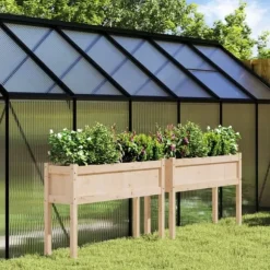 Plantekasser 2 stk. i massivt fyrretræ med ben - Dekorative til haven | Farve: Naturlig træ | Størrelse: 100x40x80 cm