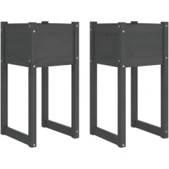 Plantekasser 2 stk. til haven | Massivt fyrretræ | Størrelse: 40x40x81 cm | Farve: Grå