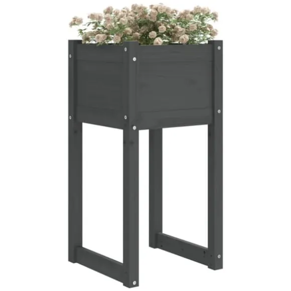 Plantekasser 2 stk. til haven | Massivt fyrretræ | Størrelse: 40x40x81 cm | Farve: Grå