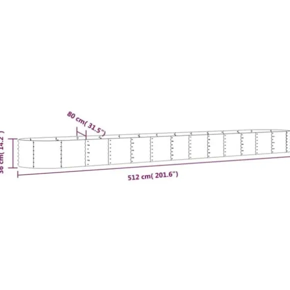 Plantekrukke i galvaniseret stål - Højbed til haven | Størrelse: 512x80x36 cm | Farve: Sølv