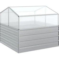 Plantekrukker - Living højbed med drivhus 100x100x85 cm sølvfarvet