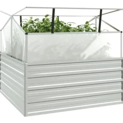 Plantekrukker - Living højbed med drivhus 100x100x85 cm sølvfarvet