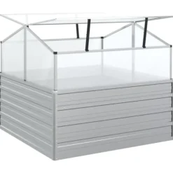 Plantekrukker - Living højbed med drivhus 100x100x85 cm sølvfarvet
