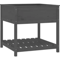 Plantekrukker - Living plantekasse med hylde 82,5x82,5x81 cm massivt fyrretræ grå