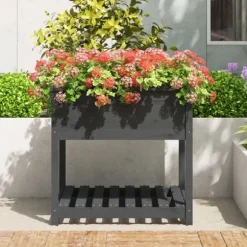 Plantekrukker - Living plantekasse med hylde 82,5x82,5x81 cm massivt fyrretræ grå