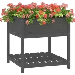 Plantekrukker - Living plantekasse med hylde 82,5x82,5x81 cm massivt fyrretræ grå