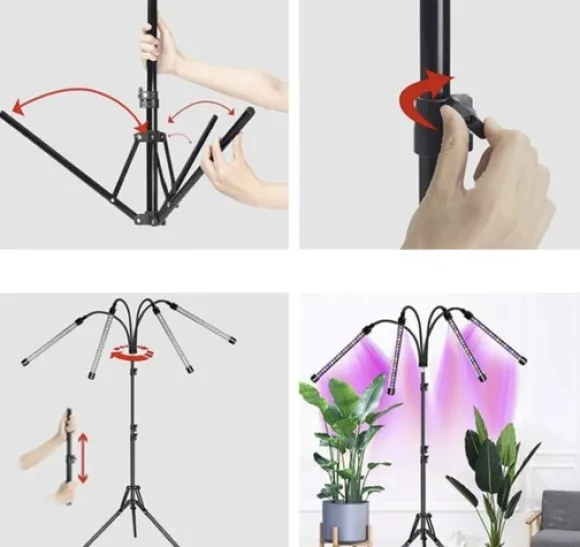 Plantelampe med Stativ / Plantebelysning - 4 LED-paneler
