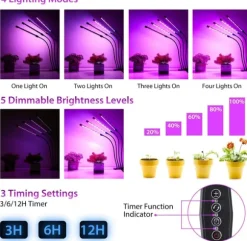 Plantelampe/plantebelysning med 4 fleksible LED-lysstofrør 2-pack