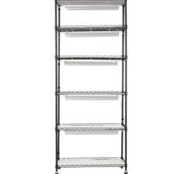 Planteopsats, 6 niveauer, 75x35x180 cm, Sort, Metal, Justerbar