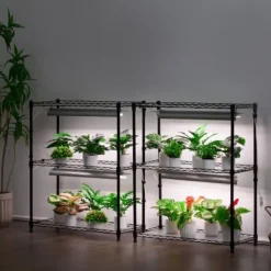 Planteopsats, 6 niveauer, 75x35x180 cm, Sort, Metal, Justerbar