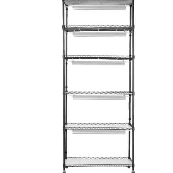 Planteopsats, 6-etagers hylde med vækstlys, 75x35x180 cm, sort, stål