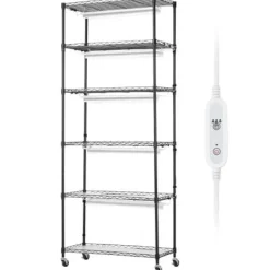 Planteopsats, 6-etagers hylde med vækstlys, 75x35x180 cm, sort, stål