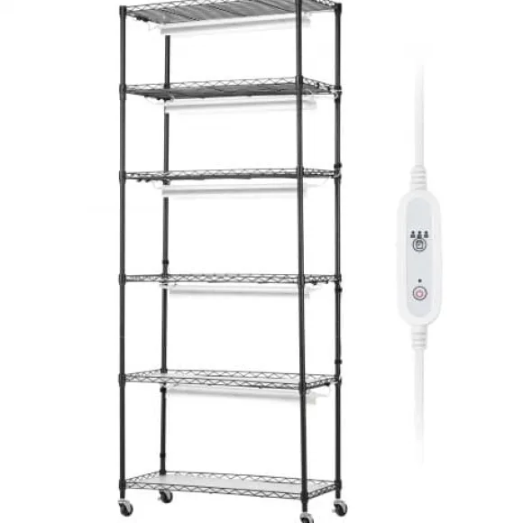 Planteopsats, 6-etagers hylde med vækstlys, 75x35x180 cm, sort, stål