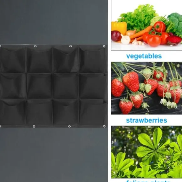 Plantepose Have Balkon Væg Vertikale Blomsterplanter Hængende Planter Sort Farve 12 Lommer