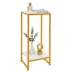Plantestativ - Blomsterstander - 2 Hylder - Rektangulær - 30,2×30,2×75 cm - Til stue/altan/kontor - Guld