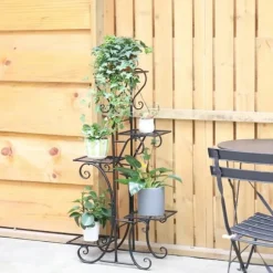 Plantestativ Blomsterhylde - 5-etagers Metalhylde - Høj - Rustbestandig - Til blomster, bonsai og urter - Havedekor - Sort