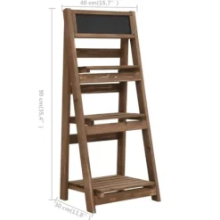 Plantestativ i 3 niveauer med tavle - Blomsterstativ | Farve: Fyrretræ | Størrelse: 40x30x90 cm