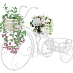 Plantestativ i cykelform - Vintage metal med 3 holdere | Farve: Antik | Størrelse: Standard