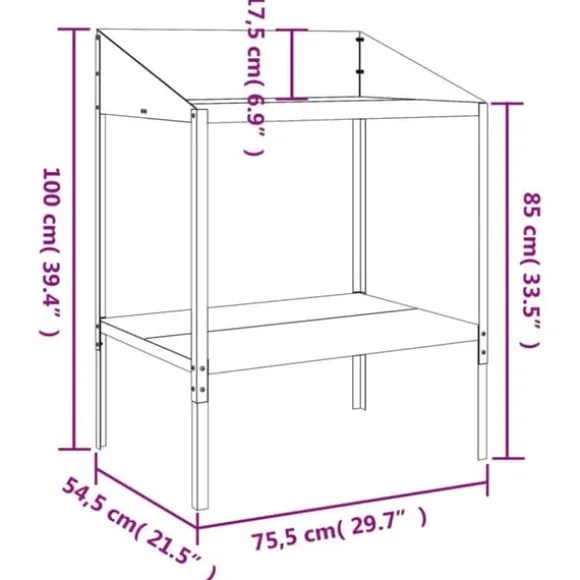 Plantestativ i galvaniseret stål - Robust blomsterstativ | Størrelse: 75,5x54,5x100 cm | Farve: Antracitgrå