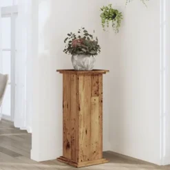 Plantestativ i konstrueret træ - Tidløst design | Størrelse: 33x33x80 cm | Farve: Gammelt trælook