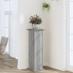 Plantestativ i konstrueret træ - Høj og stabil | Farve: Grå sonoma-eg | Størrelse: 33x33x100 cm