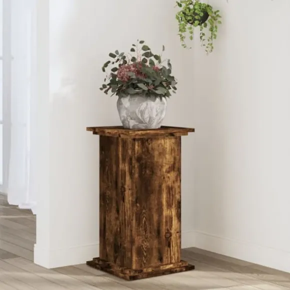 Plantestativ i konstrueret træ - Tidløst og stabilt design | Farve: Røget egetræ | Størrelse: 33x33x60 cm
