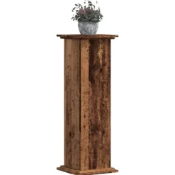 Plantestativ i konstrueret træ - Moderne og stabil | Størrelse: 33x33x100 cm | Farve: Gammelt trælook