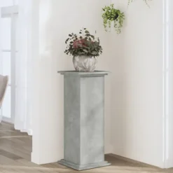Plantestativ i konstrueret træ - Slidstærkt og stilrent | Størrelse: 33x33x80 cm | Farve: Betongrå