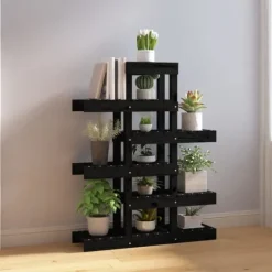 Plantestativ i massivt fyrretræ - Elegant planteramme | Mål: 85x25x109,5 cm | Farve: Sort